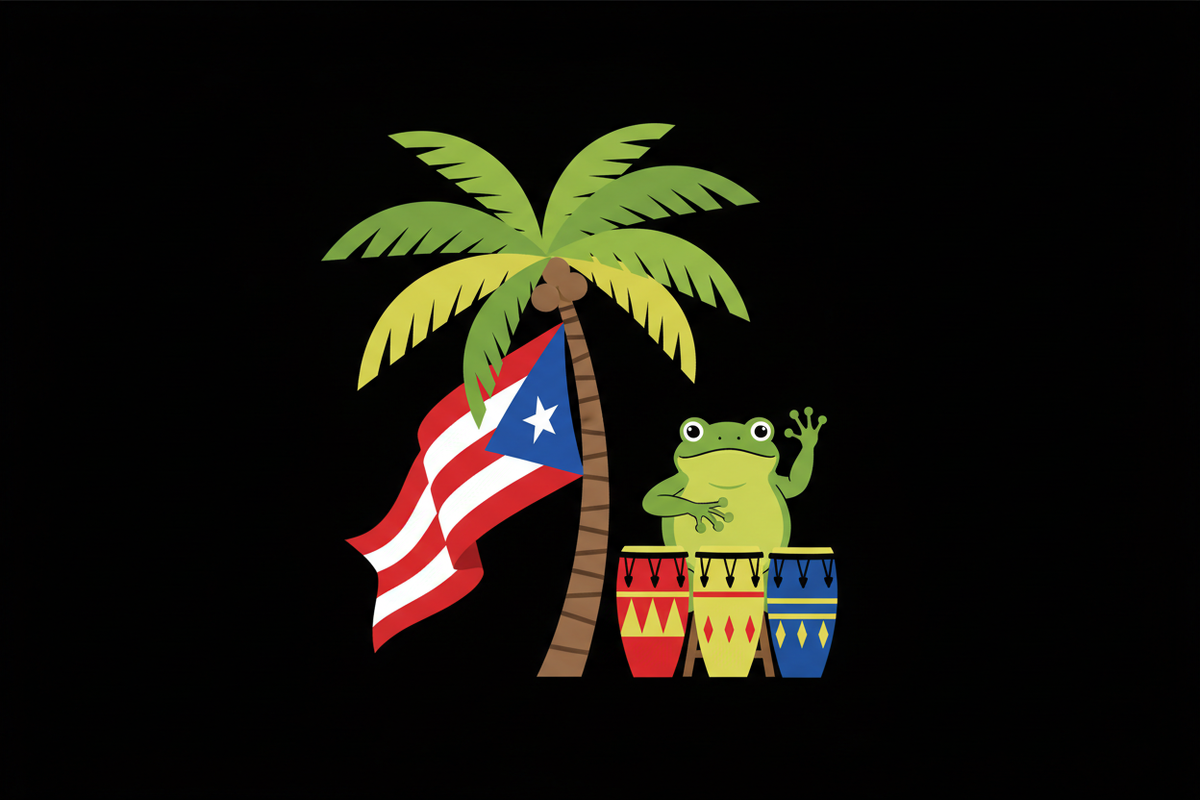 Coqui Conga Palm Tree Puerto Rican Flag